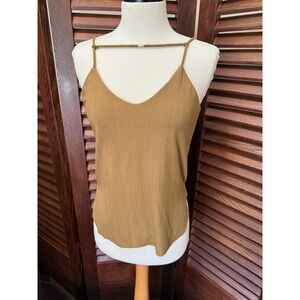Haute Monde Womens Small Brown Micro Pleated Strappy V-Neck Camisole Tank Top